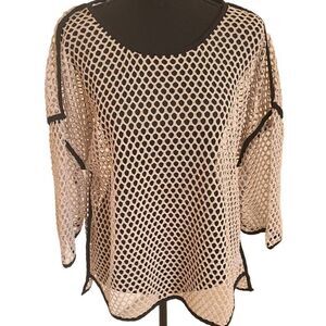 Focus Casual Life Womens Knitted Open Weave Short Sleeve Mesh Top Medium